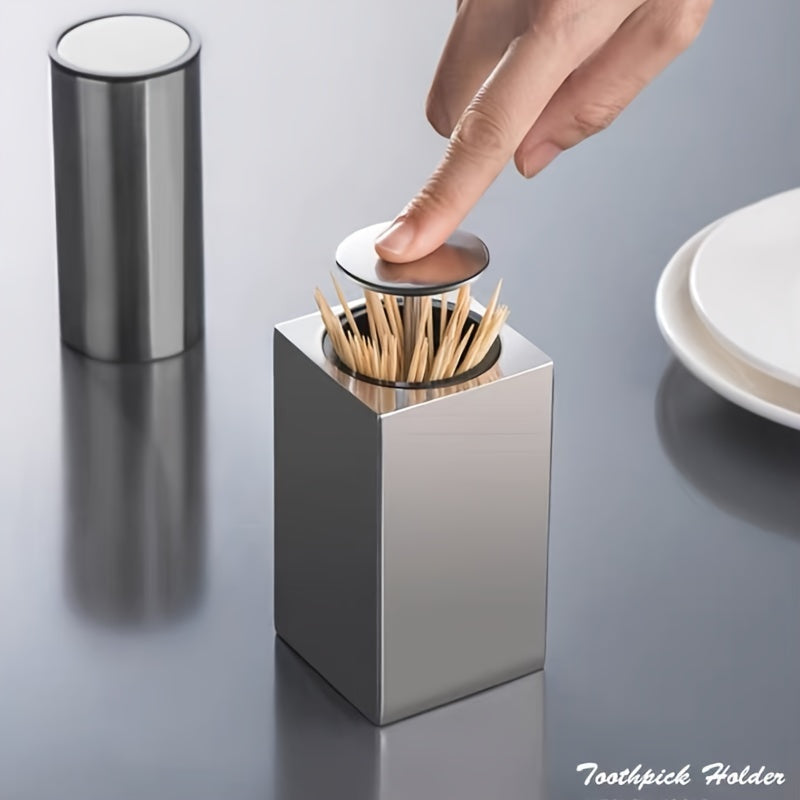 Zahnstocherspender CleanPick OneTouch | Automatischer Öffnungsmechanismus | Edelstahl | 9,8×6 cm