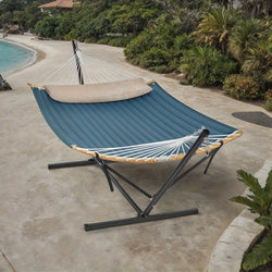 Polster-Hängematte RelaxBoo | Mit Bambus-Spreizstäben & Metallgestell | Inkl. Kissen | Für Garten & Terrasse