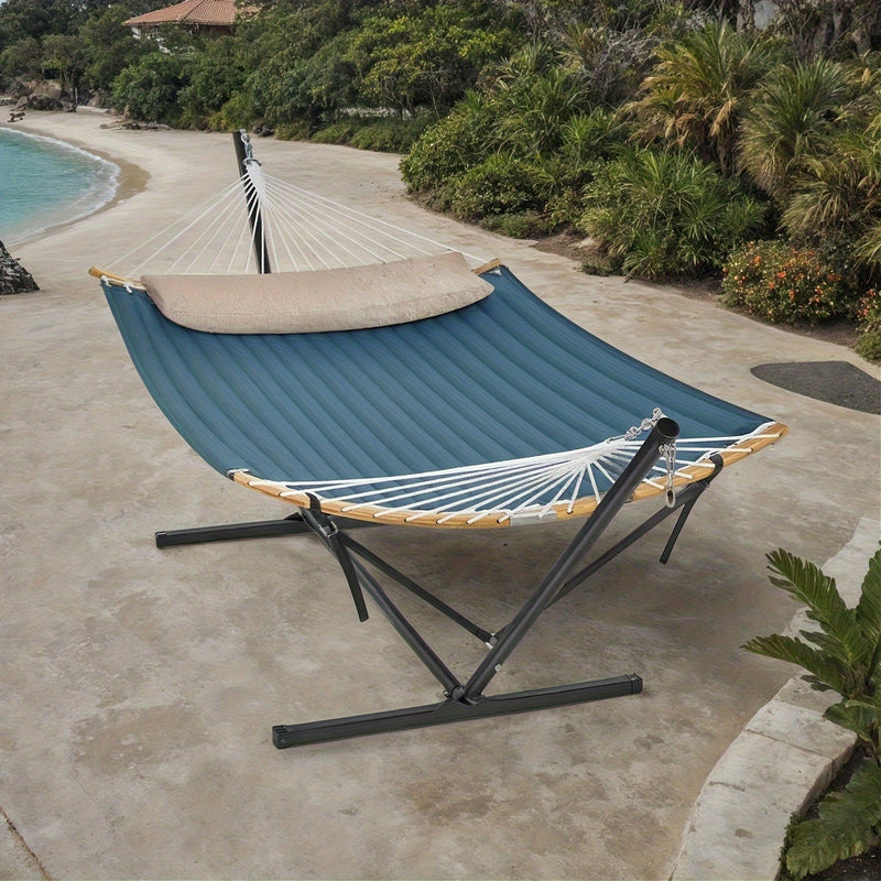 Polster-Hängematte RelaxBoo | Mit Bambus-Spreizstäben & Metallgestell | Inkl. Kissen | Für Garten & Terrasse