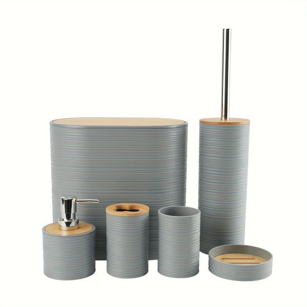 Badaccessoire-Set BAMNOVA | 6-teilig | Mit Bambusdeckeln | Modern & Natürlich