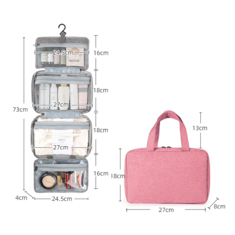 Travelique Reise-Kosmetik-Organizer | Kompakt & Wasserabweisend | Mit 4 Fächern & 360° Haken | Für Damen & Herren