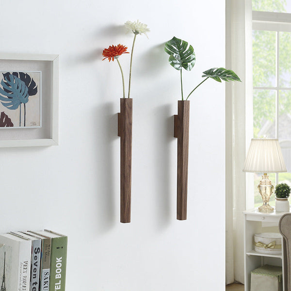 Floravell Wandvase Trio | Echtholz Walnuss oder Buche | 2er Set mit Glasvasen | 15×10 cm | Natürlicher Wohnakzent