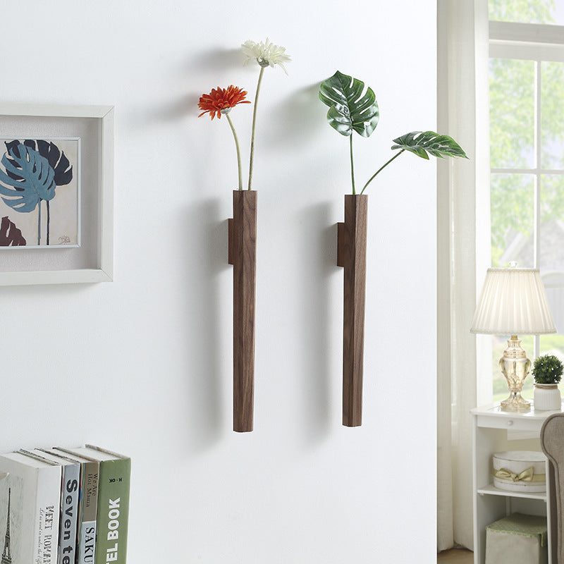 Floravell Wandvase Trio | Echtholz Walnuss oder Buche | 2er Set mit Glasvasen | 15×10 cm | Natürlicher Wohnakzent