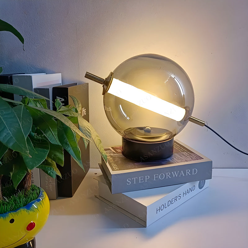 Luméroa Glaskugel Tischlampe | Retro Design | Warmes LED-Licht | Glas & Eisen | Ø 20 cm