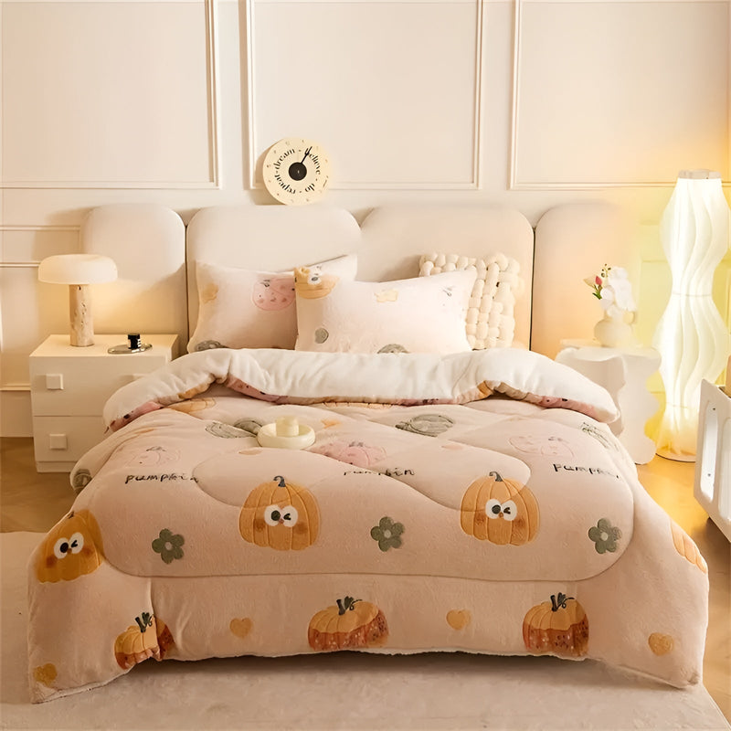 Kuscheldecke HyggeDream | Kürbis- & Schneeflockenmotiv | Doppellagig & Ultraweich | Perfekt für Herbst & Winter