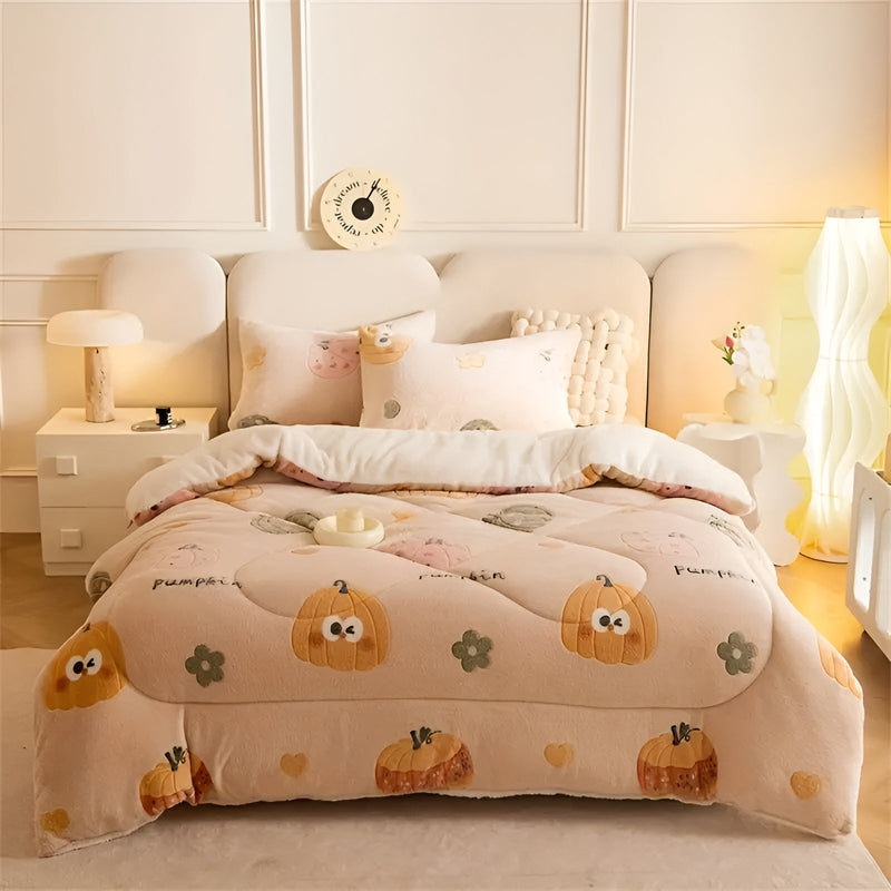 Kuscheldecke HyggeDream | Kürbis- & Schneeflockenmotiv | Doppellagig & Ultraweich | Perfekt für Herbst & Winter