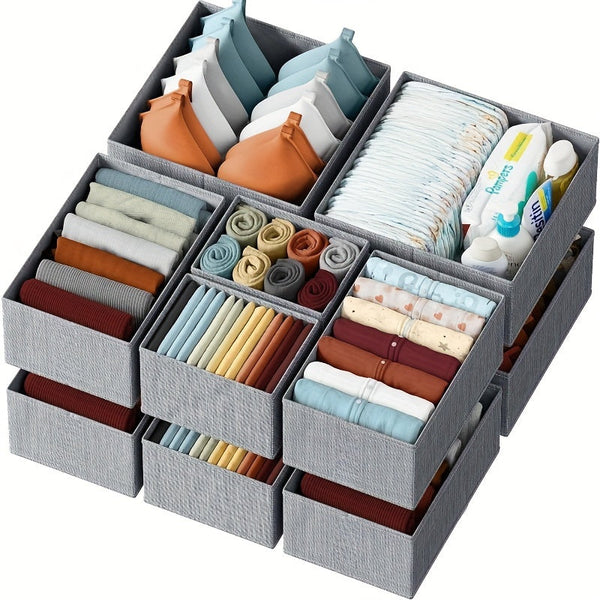KidyTidy 12er Set Schubladen-Organizer für Kinderzimmer | Atmungsaktiv & Faltbar | Non-Woven Stoff | Hellgrau mit Weiß