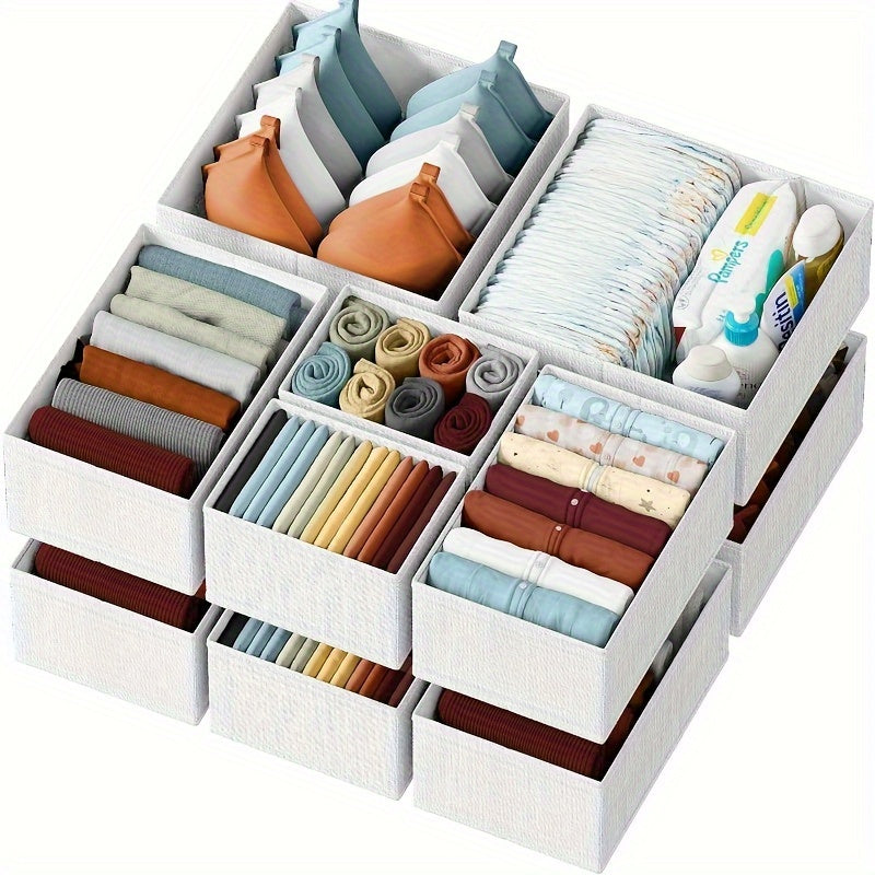 KidyTidy 12er Set Schubladen-Organizer für Kinderzimmer | Atmungsaktiv & Faltbar | Non-Woven Stoff | Hellgrau mit Weiß