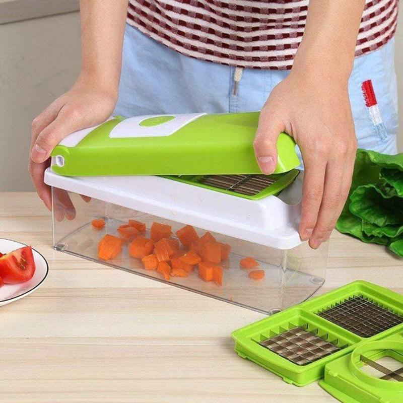 CutMate Multifunktionaler Gemüseschneider 12-in-1 | Mit Auffangbehälter & Fingerschutz | Edelstahlklingen | Kompakt & Sicher