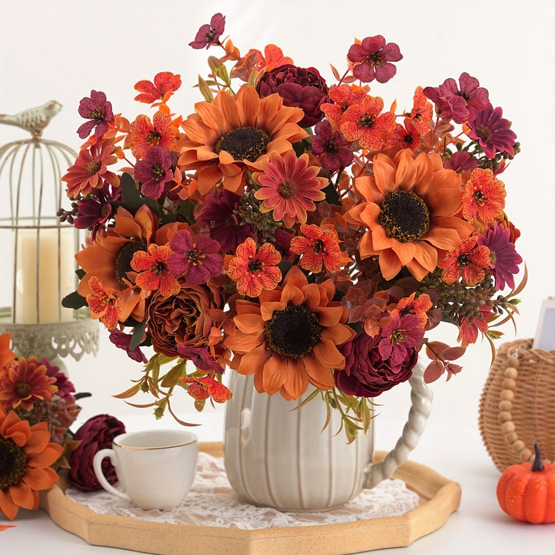 AutumnGlow Kunstblumen Set | 4-teilig | Realistische Herbstdeko | 32–35 cm