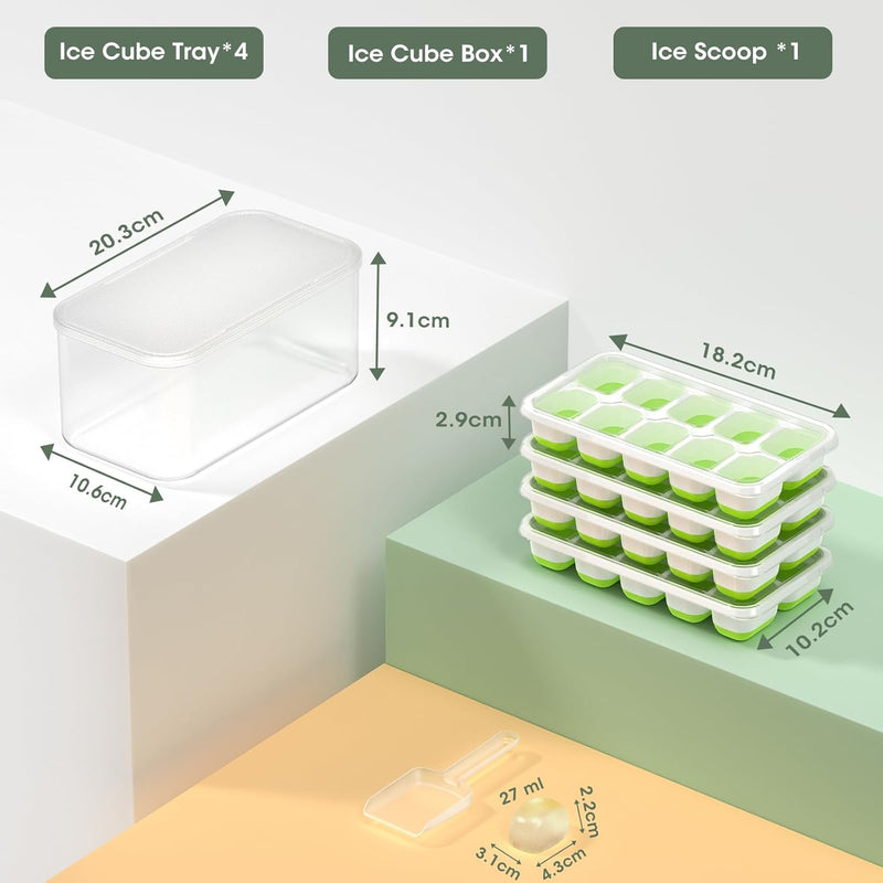 FROSTIFY Eiswürfelformen Silikon 4er Set | Stapelbar mit Aufbewahrungsbox | Flexibel & Platzsparend | Für Cocktails & Getränke