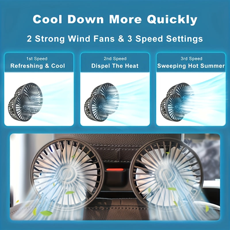 Doppellüfter AirTrek Duo | 360° drehbar | Ultra-leise & Kompakt | USB-Auto-Ventilator mit 5 Rotorblättern