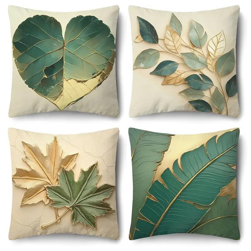 Kissenbezüge 4er Set | Vintage Blätter Design | 45x45 cm | Weiches Polyester