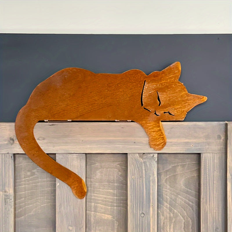 Gartenfigur Schlafende Katze | Rustikales Design | Wetterfestes Eisen | Deko-Highlight für Außenbereiche