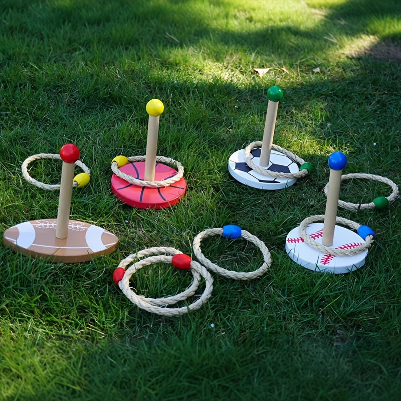 Wurfspiel-Set PlaySport Toss12 | 12-teilig | Aus Holz & Hanfseil | Mit Sportmotiven | Für Outdoor & Familie