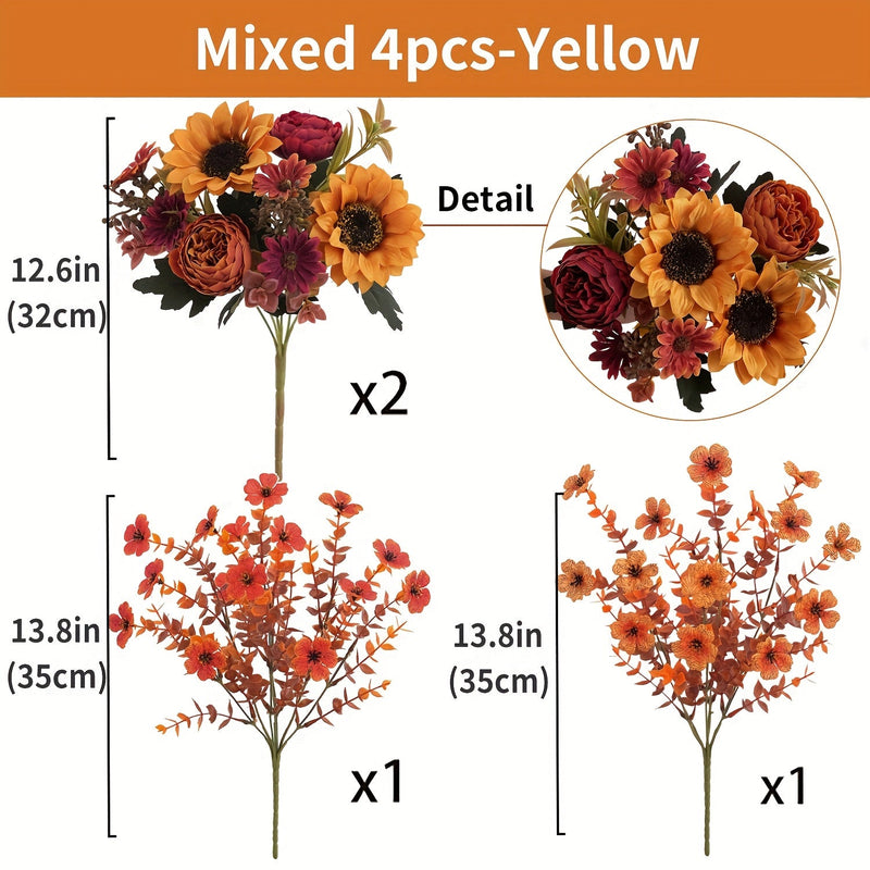 AutumnGlow Kunstblumen Set | 4-teilig | Realistische Herbstdeko | 32–35 cm