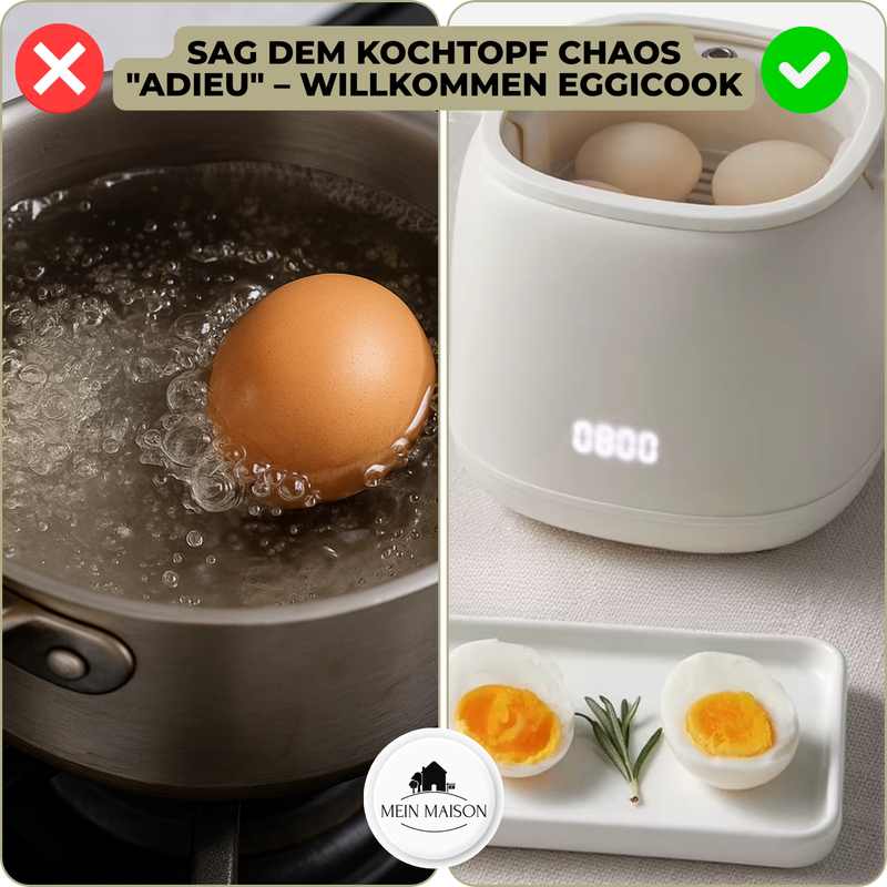 Elektrischer Eierkocher EggiCook | Perfekte Eier per Knopfdruck | Automatische Abschaltung | 4 Eier