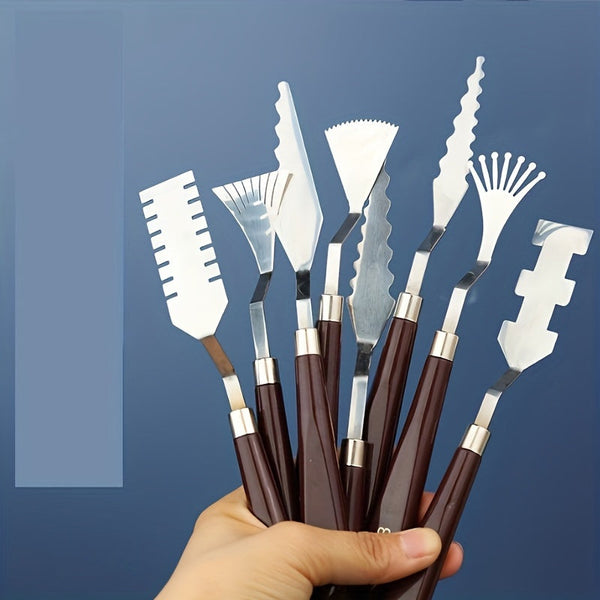 Picturio Malmesser-Set 9-teilig | Edelstahl & Holzgriff | Für Öl- & Acrylmalerei | Verschiedene Formen für kreative Techniken