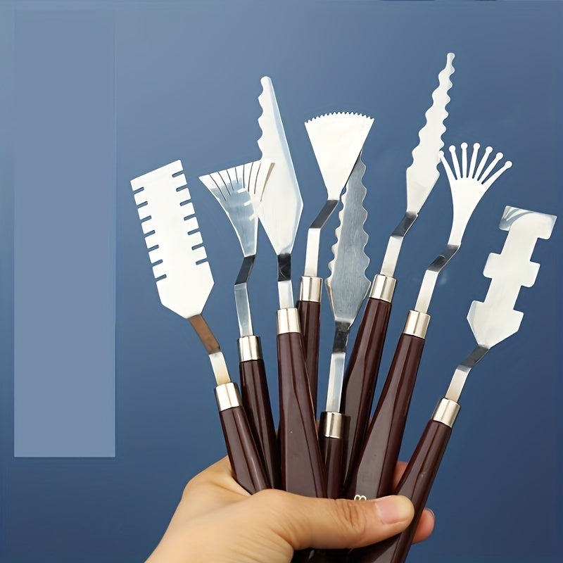 Picturio Malmesser-Set 9-teilig | Edelstahl & Holzgriff | Für Öl- & Acrylmalerei | Verschiedene Formen für kreative Techniken