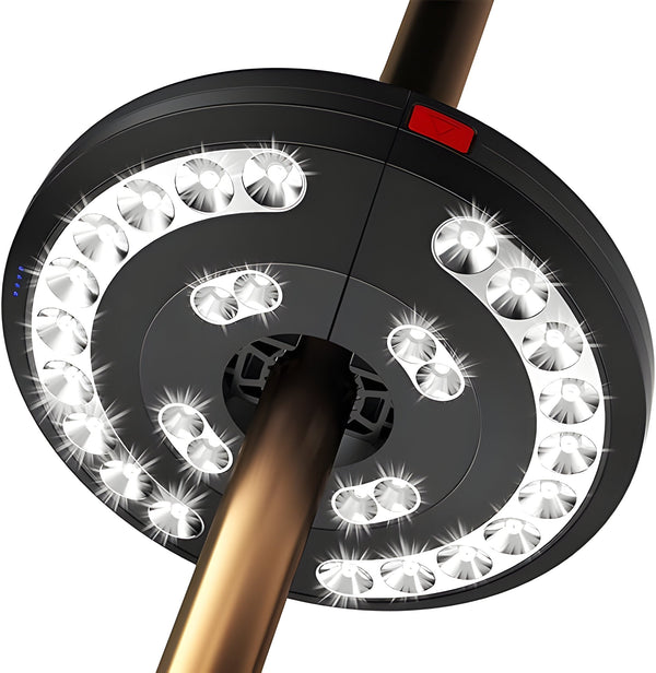 LumoClip LED Schirmleuchte mit Akku | 3 Helligkeitsstufen & 360° Licht | USB-Aufladung | Für Balkon, Garten & Camping