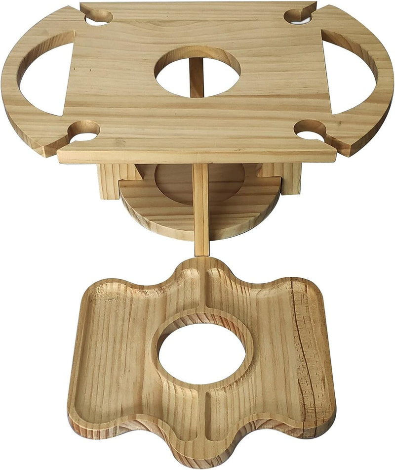 2-in-1 Outdoor-Tisch Frulino DuoTray | Faltbare Obstschale & Weinglashalter | Aus Holz | Tragbar & Elegant | Für Picknick & Garten