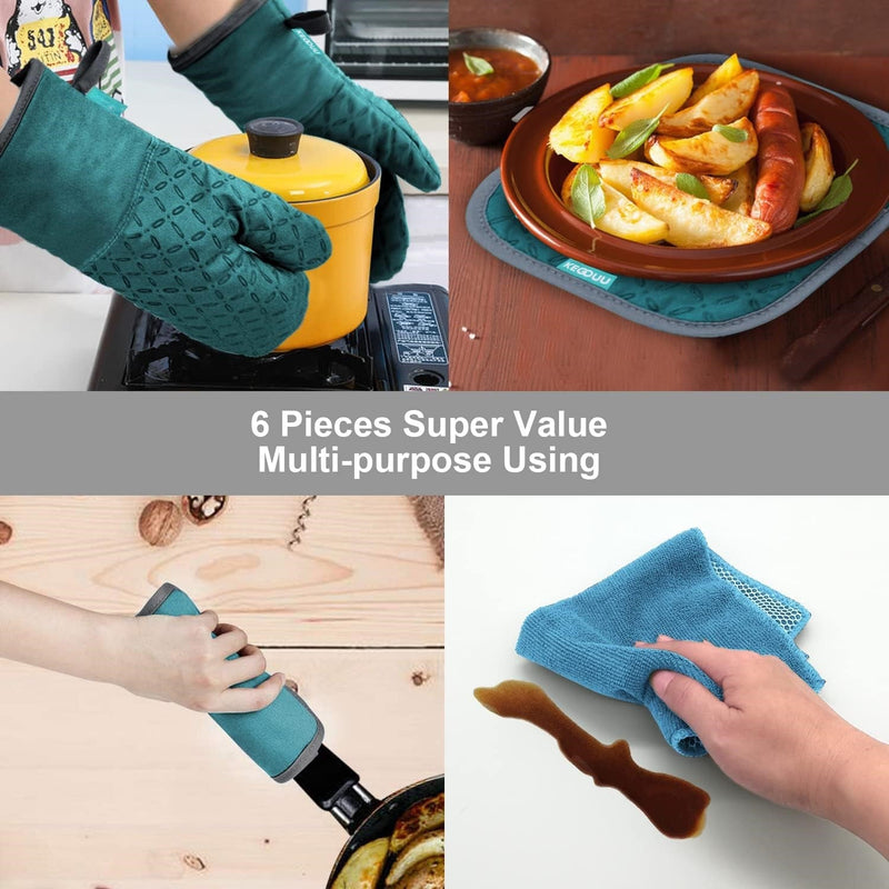 Ofenhandschuh-Set HeatGuard Pro | 6-teilig | Hitzebeständig bis 260 °C | Rutschfestes Silikon | Extra lang