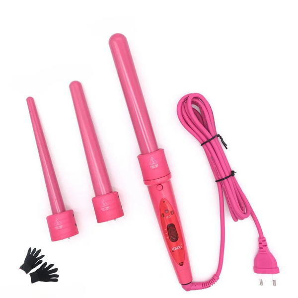 Lockenstab-Set VALYSSA 3-in-1 | Keramikaufsätze 9/19/25 mm | 80–210 °C | Profi-Kabel & Hitzeschutz-Handschuh