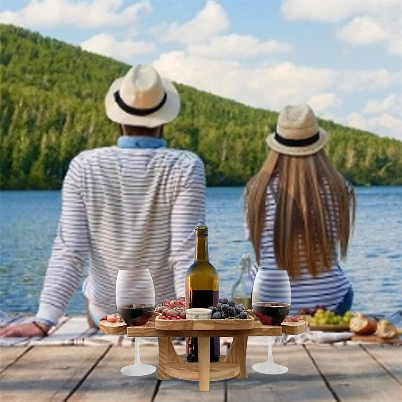 2-in-1 Outdoor-Tisch Frulino DuoTray | Faltbare Obstschale & Weinglashalter | Aus Holz | Tragbar & Elegant | Für Picknick & Garten