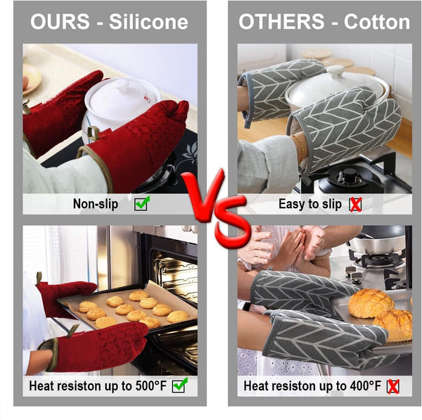 Ofenhandschuh-Set HeatGuard Pro | 6-teilig | Hitzebeständig bis 260 °C | Rutschfestes Silikon | Extra lang