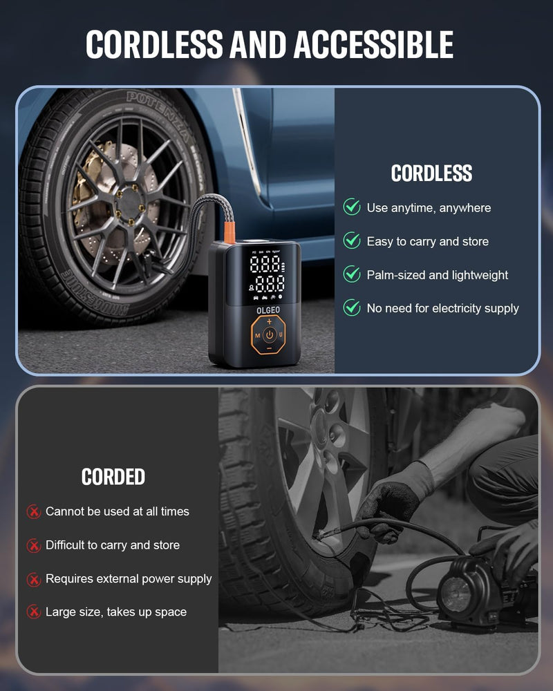 LUFTHELD Akku-Luftkompressor 18000mAh | 160 PSI Power | Tragbare Reifendruckpumpe für Auto, Motorrad & Fahrrad | Mit Zubehör & Tasche