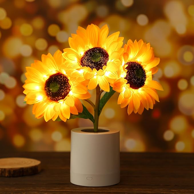 Zonnea LED Tischlampe | Sonnenblumendesign | Warme Stimmungsbeleuchtung | Energiesparend & Dekorativ