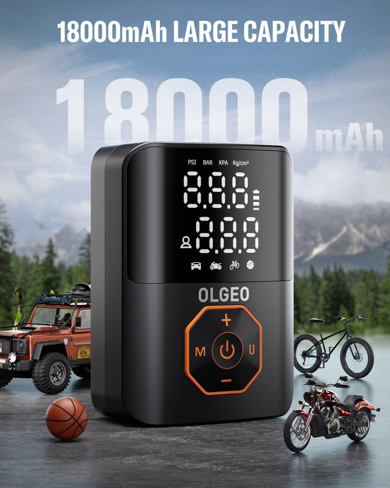 LUFTHELD Akku-Luftkompressor 18000mAh | 160 PSI Power | Tragbare Reifendruckpumpe für Auto, Motorrad & Fahrrad | Mit Zubehör & Tasche