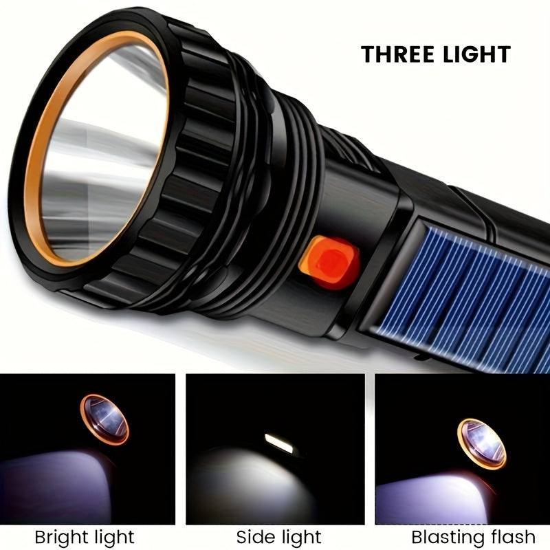 LED-Taschenlampe Solaytor Pro | Solar & USB Aufladbar | Mit COB-Seitenlicht | Wasserdicht IP45 | 18 × 6 cm
