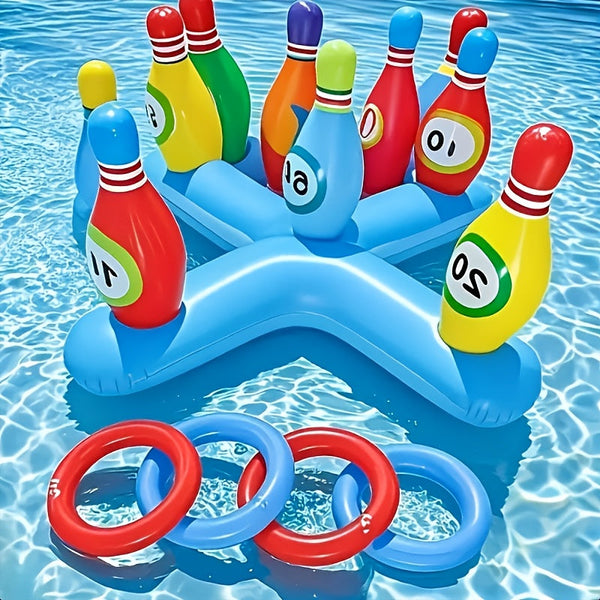 Aufblasbares Wasser-Bowlingset SplashStrike | Bunte Kegel mit Nummern | Für Pool & Strand | Leicht & Tragbar
