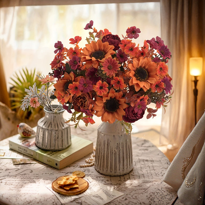 AutumnGlow Kunstblumen Set | 4-teilig | Realistische Herbstdeko | 32–35 cm