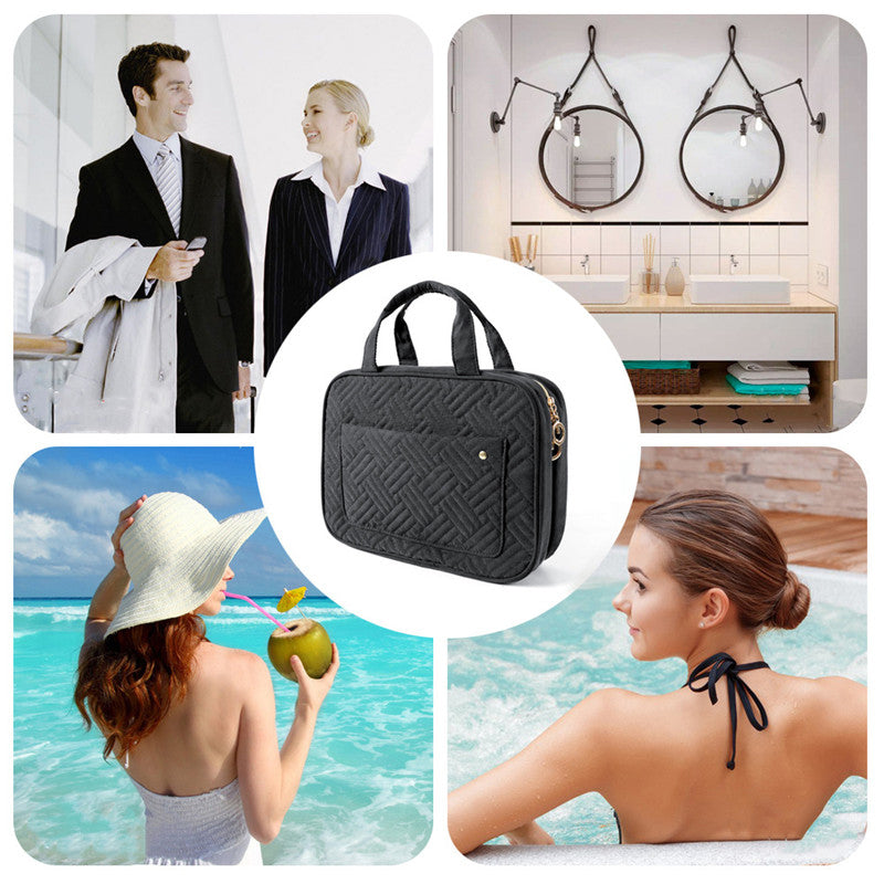 Travelique Reise-Kosmetik-Organizer | Kompakt & Wasserabweisend | Mit 4 Fächern & 360° Haken | Für Damen & Herren