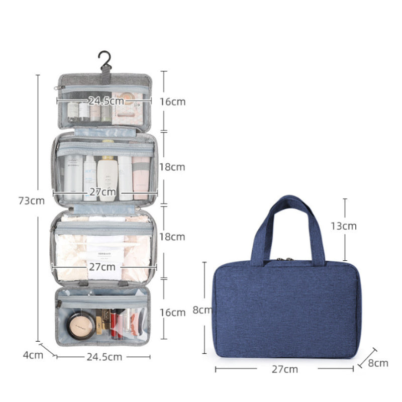 Travelique Reise-Kosmetik-Organizer | Kompakt & Wasserabweisend | Mit 4 Fächern & 360° Haken | Für Damen & Herren