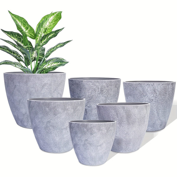 Floraforma Pflanztopf Set 6-teilig Rund | Mit Wasserablauf | Wetterfest & Modern | Für Innen & Außen