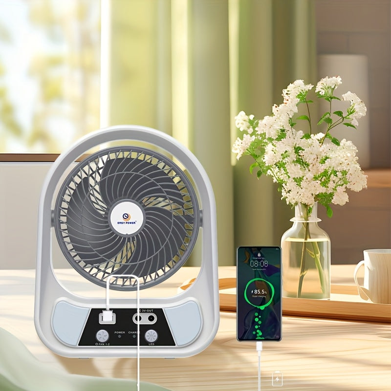 Solar-Ventilator SolventoGo | Mit LED-Nachtlicht & USB-Powerbank | Tragbar & Wiederaufladbar | Für Camping & Notfälle