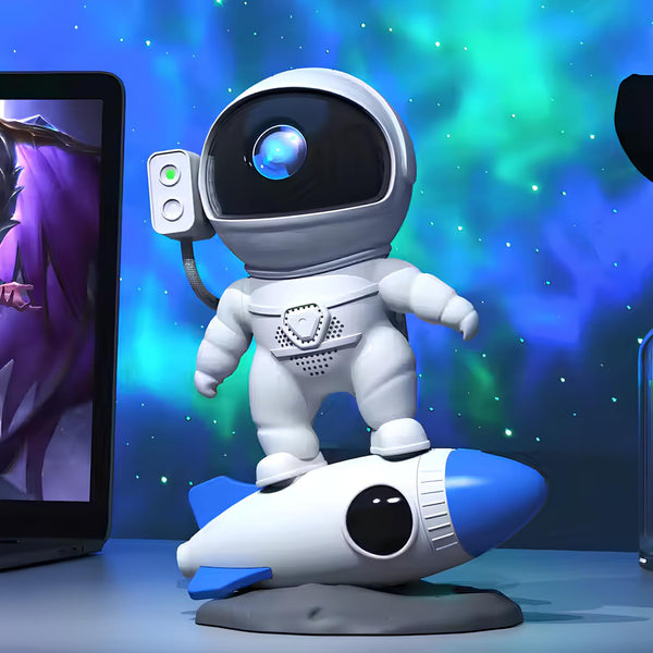 Projektor Lampe CosmoLume | 4K Galaxie- & Sternenhimmel-Projektion | Bluetooth Speaker & App-Steuerung | Raketendesign