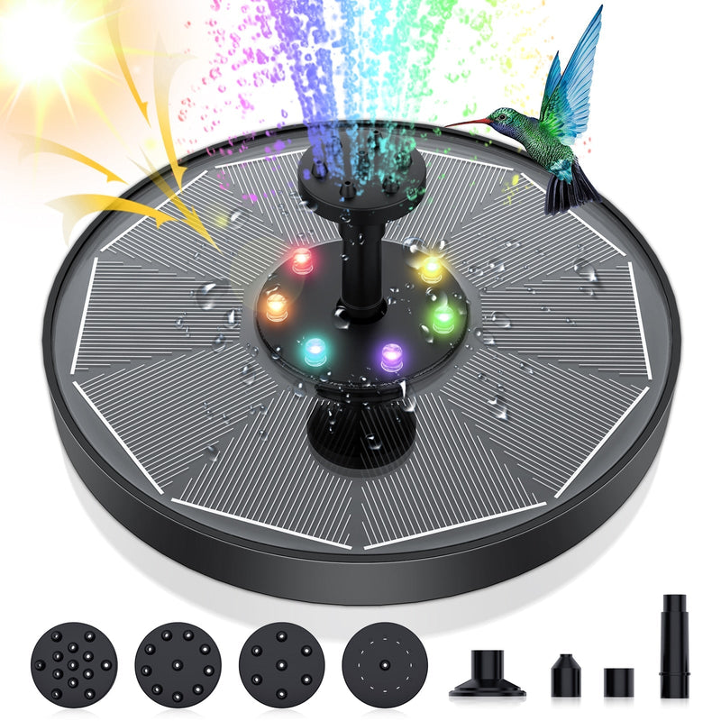 WaterGlow – Solarbetriebener Brunnen mit LED und 4 verschiedenen Wasserstrahlmustern!