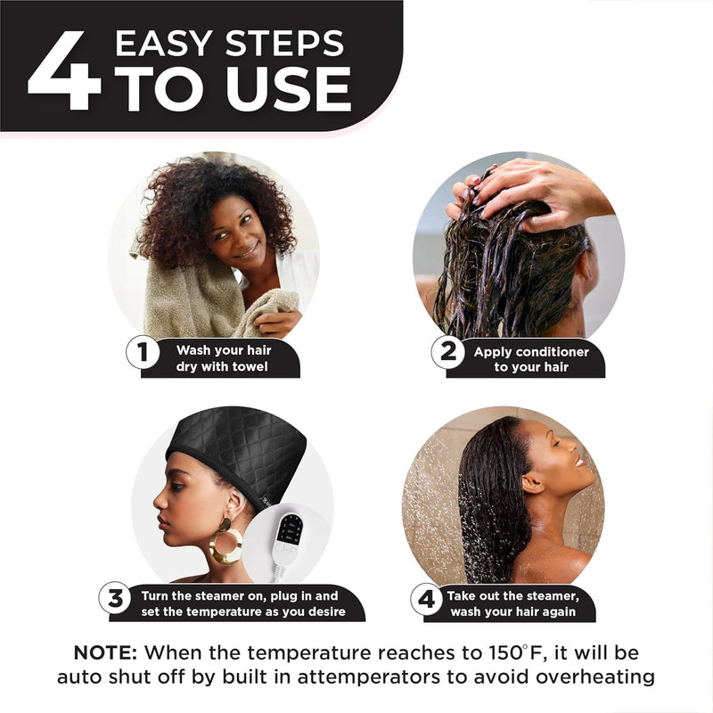 SteamSilk Pro Haar-Dampfkappe für Tiefenpflege | 10 Hitzestufen | Für Natürliches & Lockiges Haar | Schnelle Aufheizung
