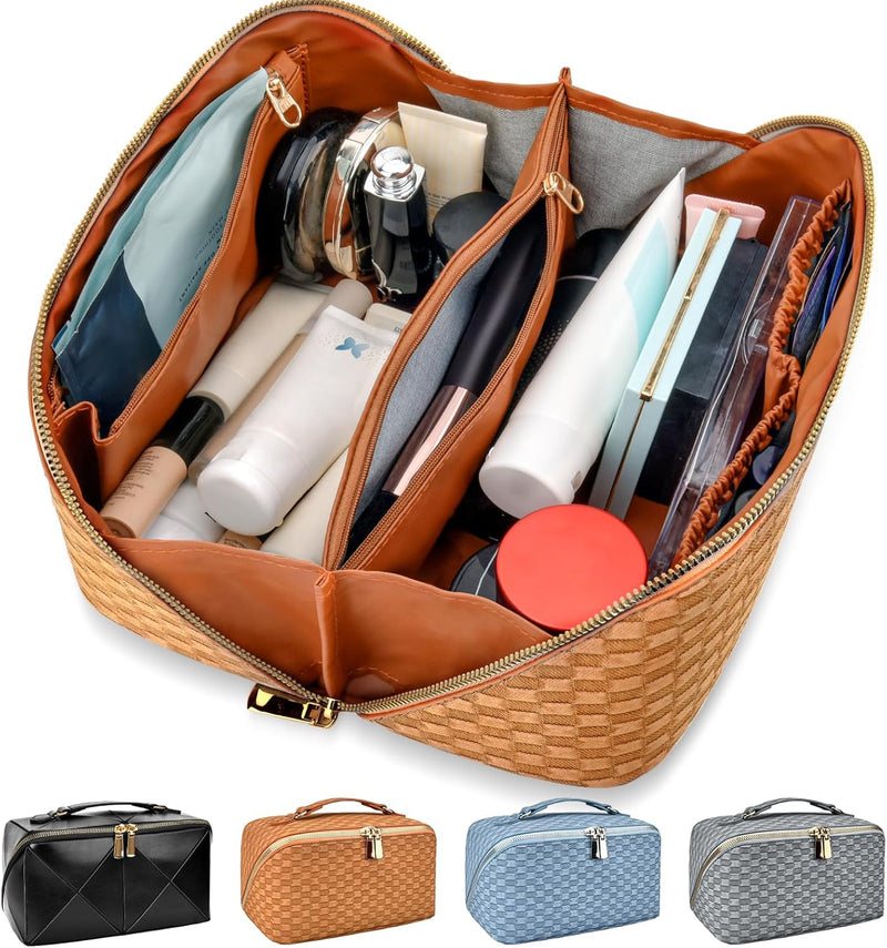 NOMIA Kosmetiktasche Wasserdicht PU-Leder | Groß mit Trennfach & Griff | Für Reisen & Alltag | Stylisch & Pflegeleicht