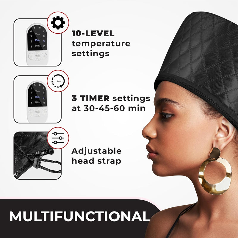SteamSilk Pro Haar-Dampfkappe für Tiefenpflege | 10 Hitzestufen | Für Natürliches & Lockiges Haar | Schnelle Aufheizung