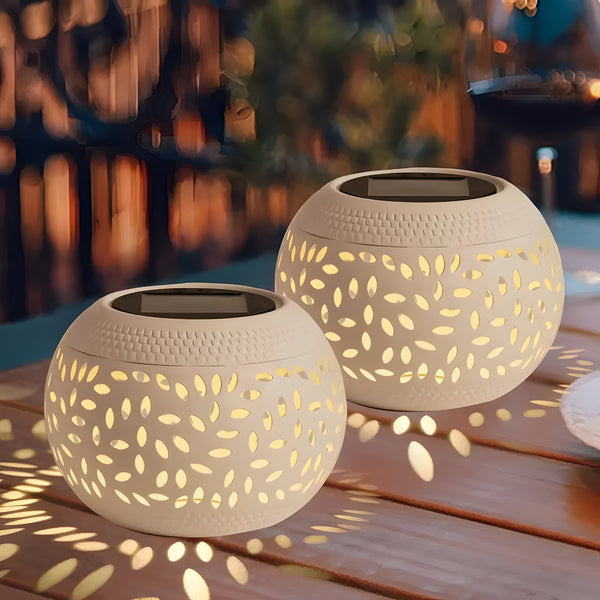 LumaVerde Solartischlampen 2er-Set | Kabellos & Wetterfest | Ausgehöhltes Design | Warmweißes Licht