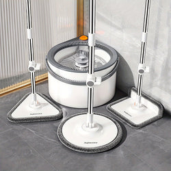 Glanzio Spin Mop Set 3-in-1 | Handsfree Auswringen | Verstellbarer Stiel 130 cm | Für Alle Bodenarten