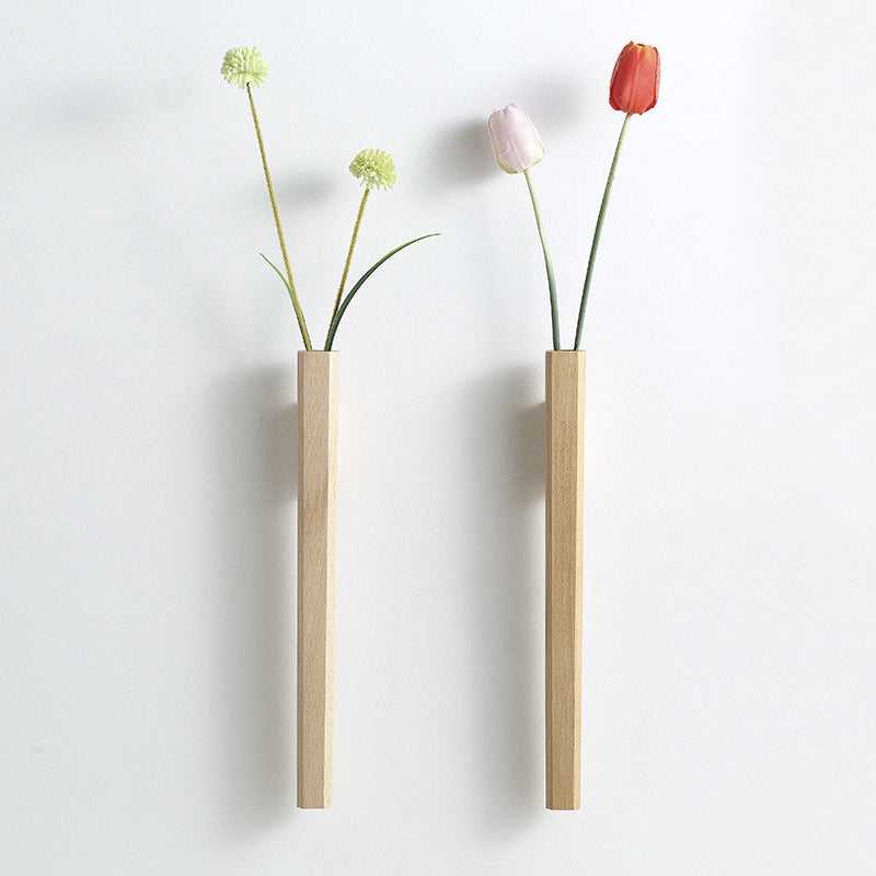 Floravell Wandvase Trio | Echtholz Walnuss oder Buche | 2er Set mit Glasvasen | 15×10 cm | Natürlicher Wohnakzent