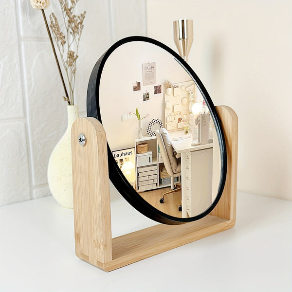 Miravelle Drehbarer Kosmetikspiegel mit Vergrößerung | Holzrahmen & Glas | 21×18×5 cm | Beidseitig nutzbar | Kompakt & stilvoll