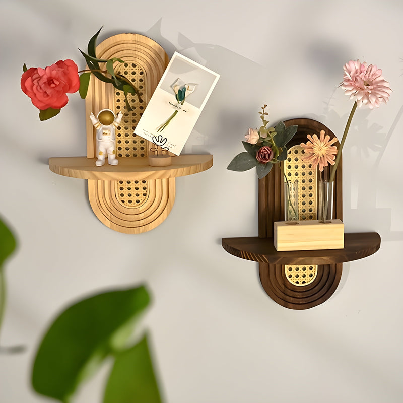 Wandregal Rattanova | Handgefertigt | Boho-Design in Bogenform | Khaki & Braun