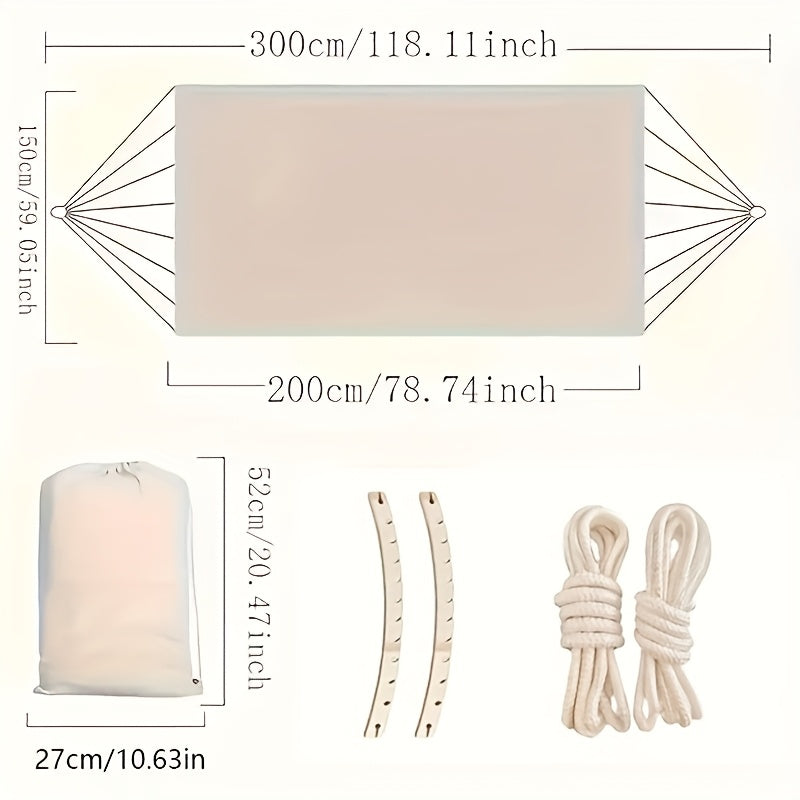 Boho-Hängematte Lunaria Breeze | Mit Pompons & Streifen | Baumwolle | Für 2 Personen | 43–54 kg Tragkraft